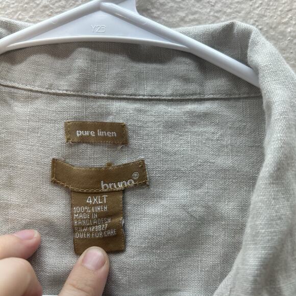 Bruno NY Mens 100% Linen Shirt Sz 4XLT Button Down Tan Minimalist Lightweight - Picture 3 of 4